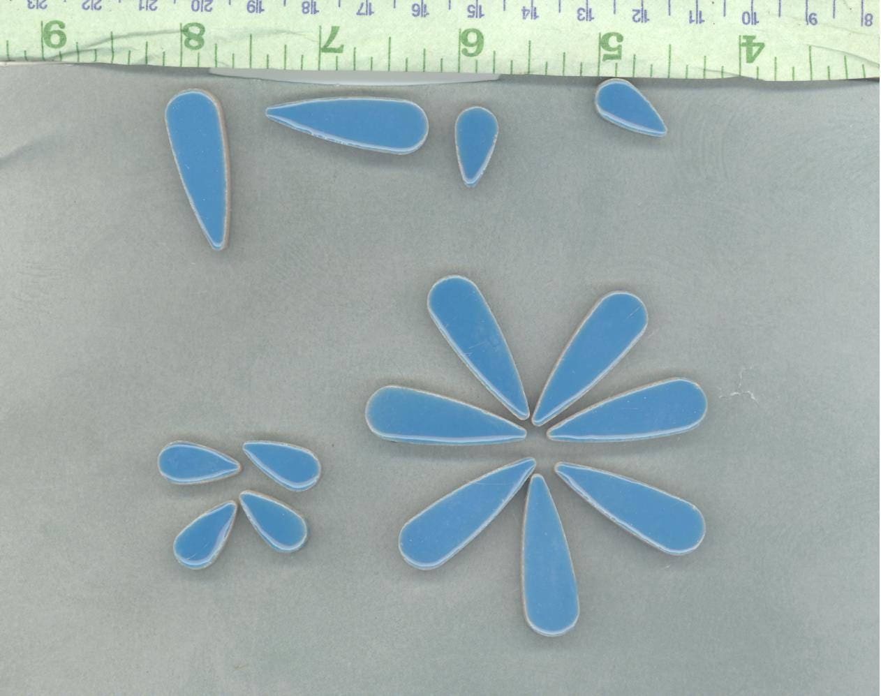 Mediterranean Blue Teardrop Mosaic Tiles - 50g Ceramic Petals in Mix of 2 Sizes 1/2" and 3/5" in Thalo Blue