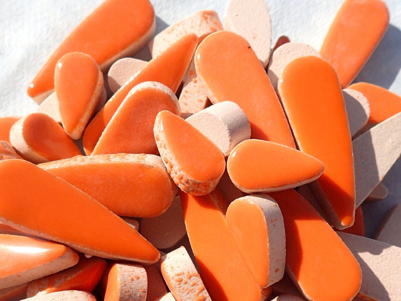 Orange Teardrop Mosaic Tiles - 50g Ceramic Petals in Mix of 2 Sizes 1/2" and 3/5"