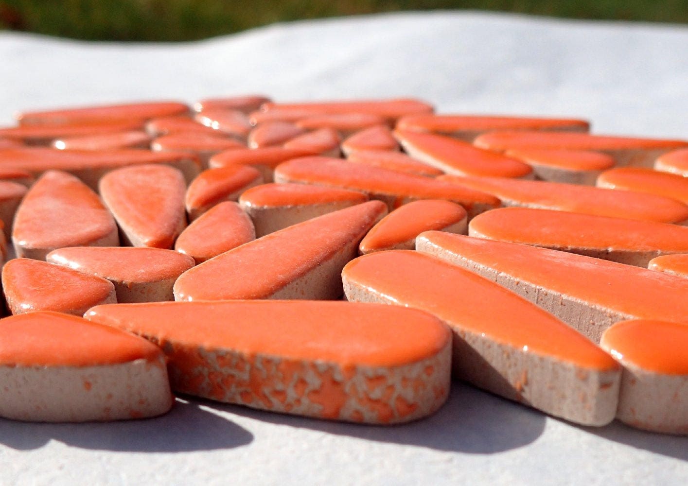 Orange Teardrop Mosaic Tiles - 50g Ceramic Petals in Mix of 2 Sizes 1/2" and 3/5"