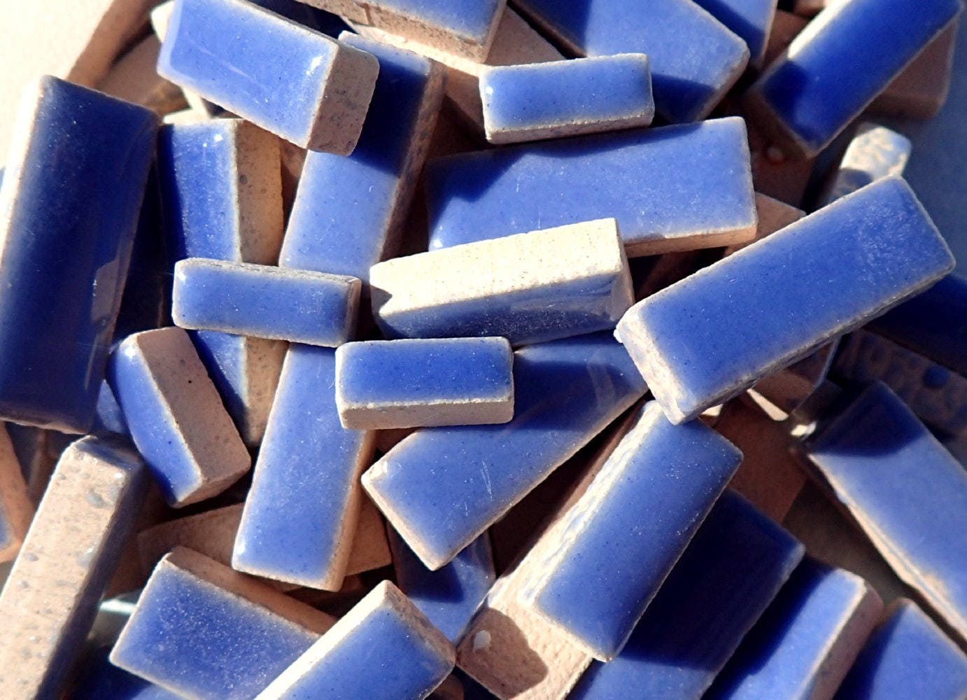 Denim Blue Mini Rectangles Mosaic Tiles - 50g Ceramic in Mix of 3 Sizes 3/8" and 5/8" and 3/4" in Delphinium