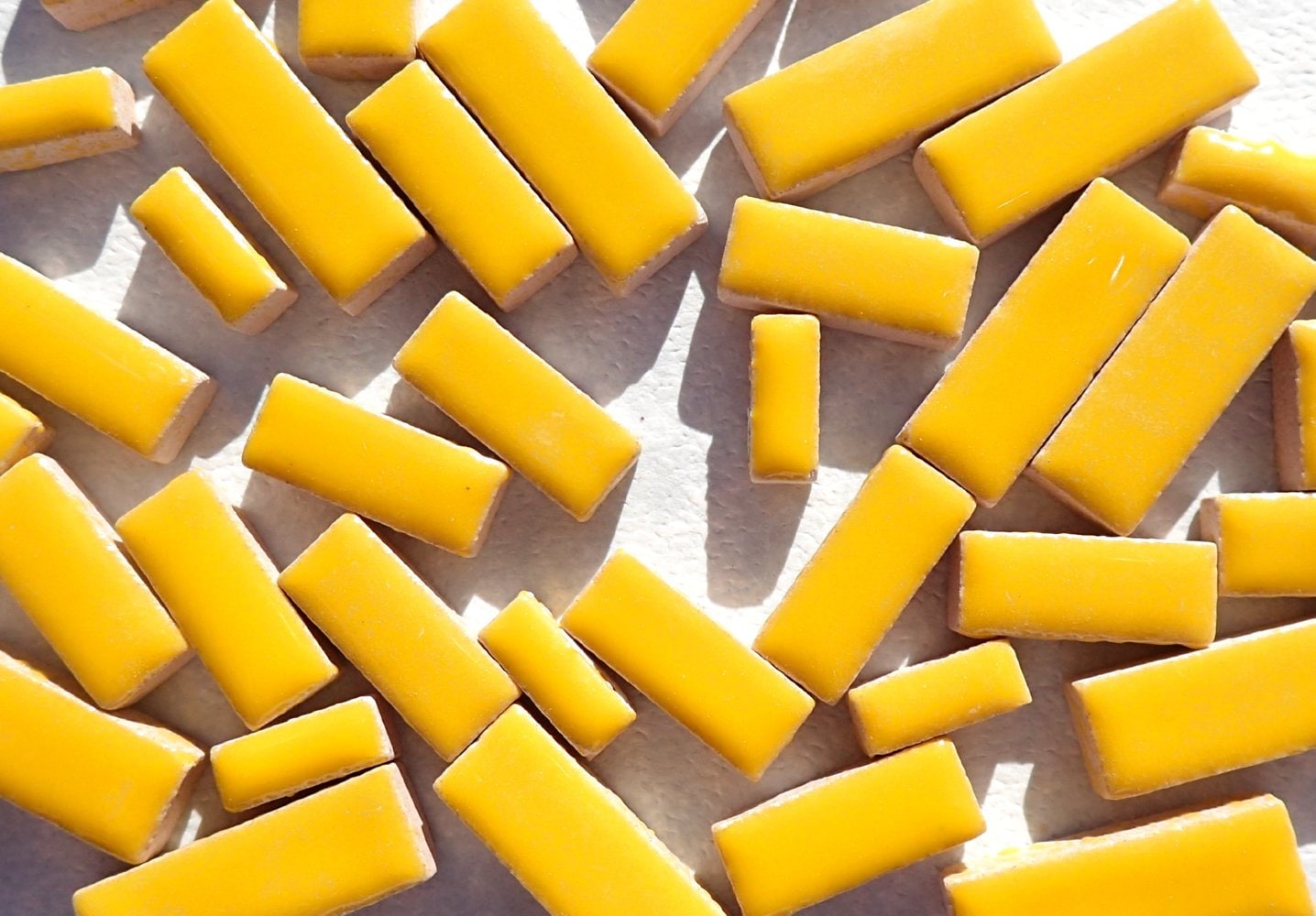 Lemon Yellow Mini Rectangles Mosaic Tiles - 50g Ceramic in Mix of 3 Sizes 3/8" and 5/8" and 3/4"