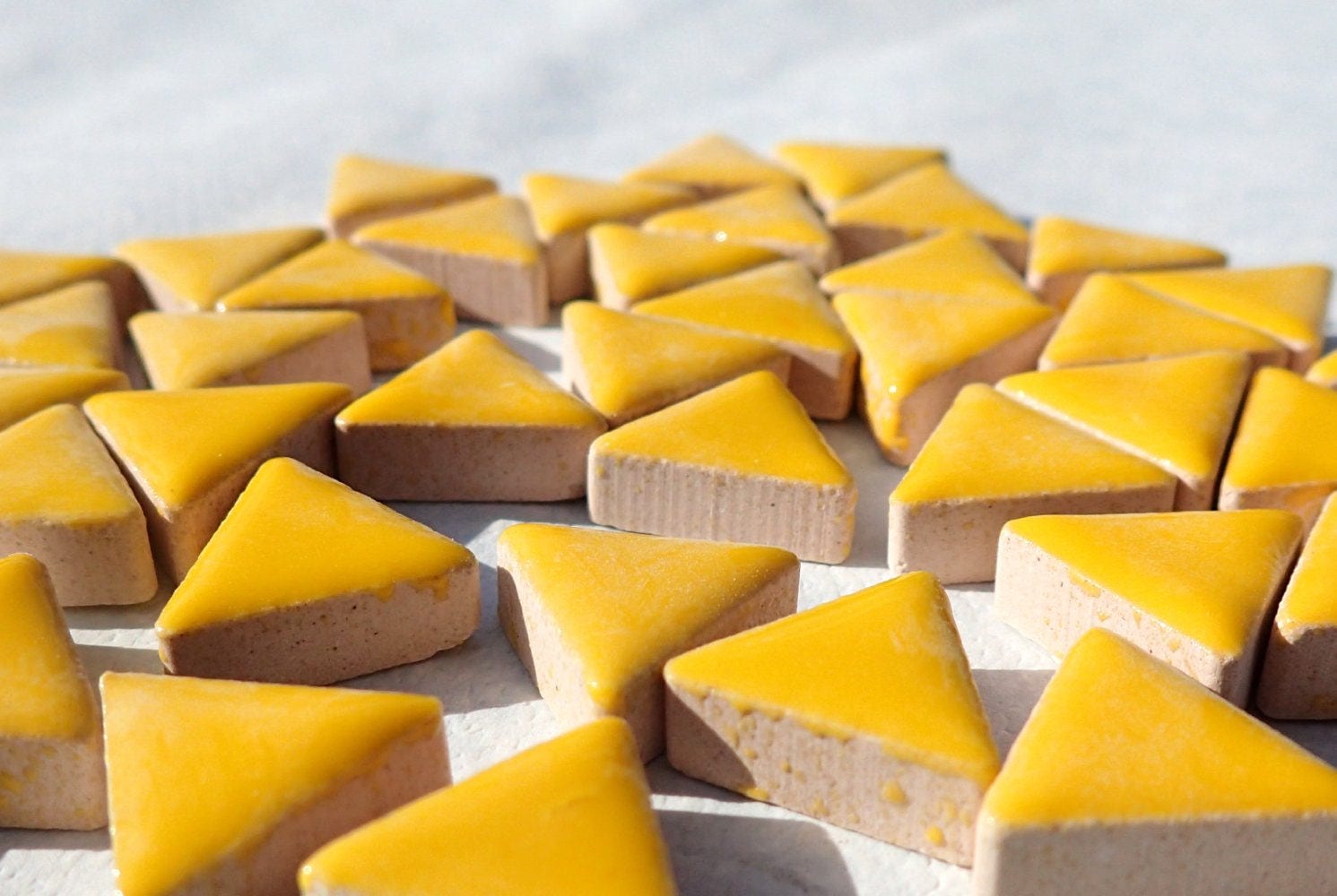 Lemon Yellow Mini Triangles Mosaic Tiles - 50g Ceramic - 15mm in Sunny Yellow