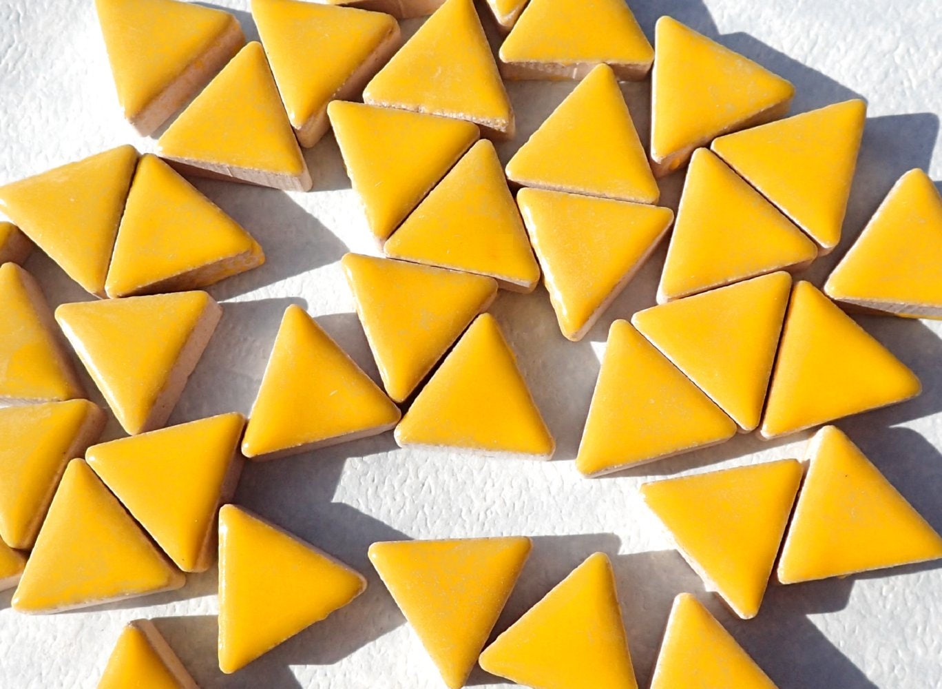 Lemon Yellow Mini Triangles Mosaic Tiles - 50g Ceramic - 15mm in Sunny Yellow