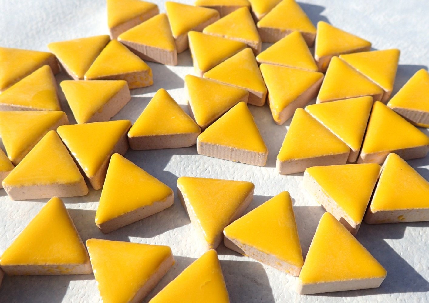 Lemon Yellow Mini Triangles Mosaic Tiles - 50g Ceramic - 15mm in Sunny Yellow