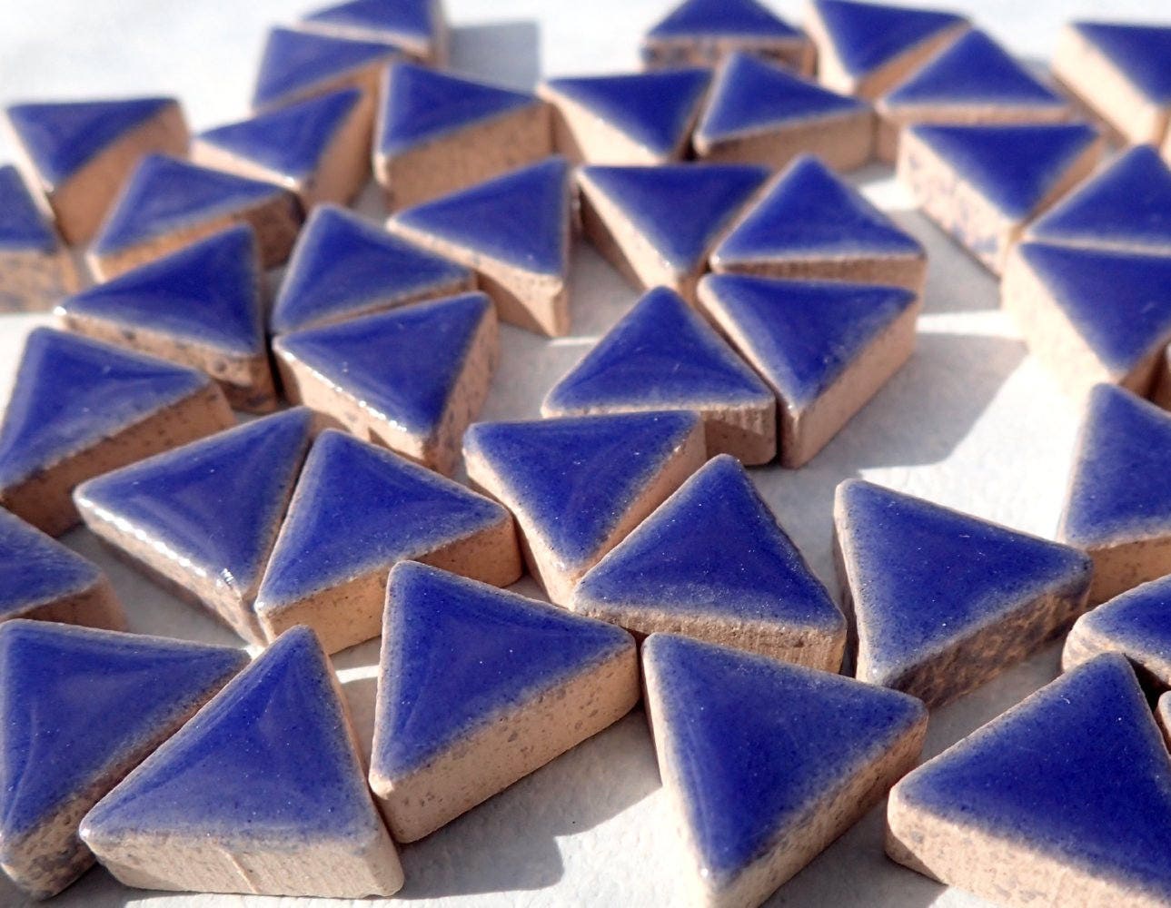 Denim Blue Mini Triangles Mosaic Tiles - 50g Ceramic - 15mm