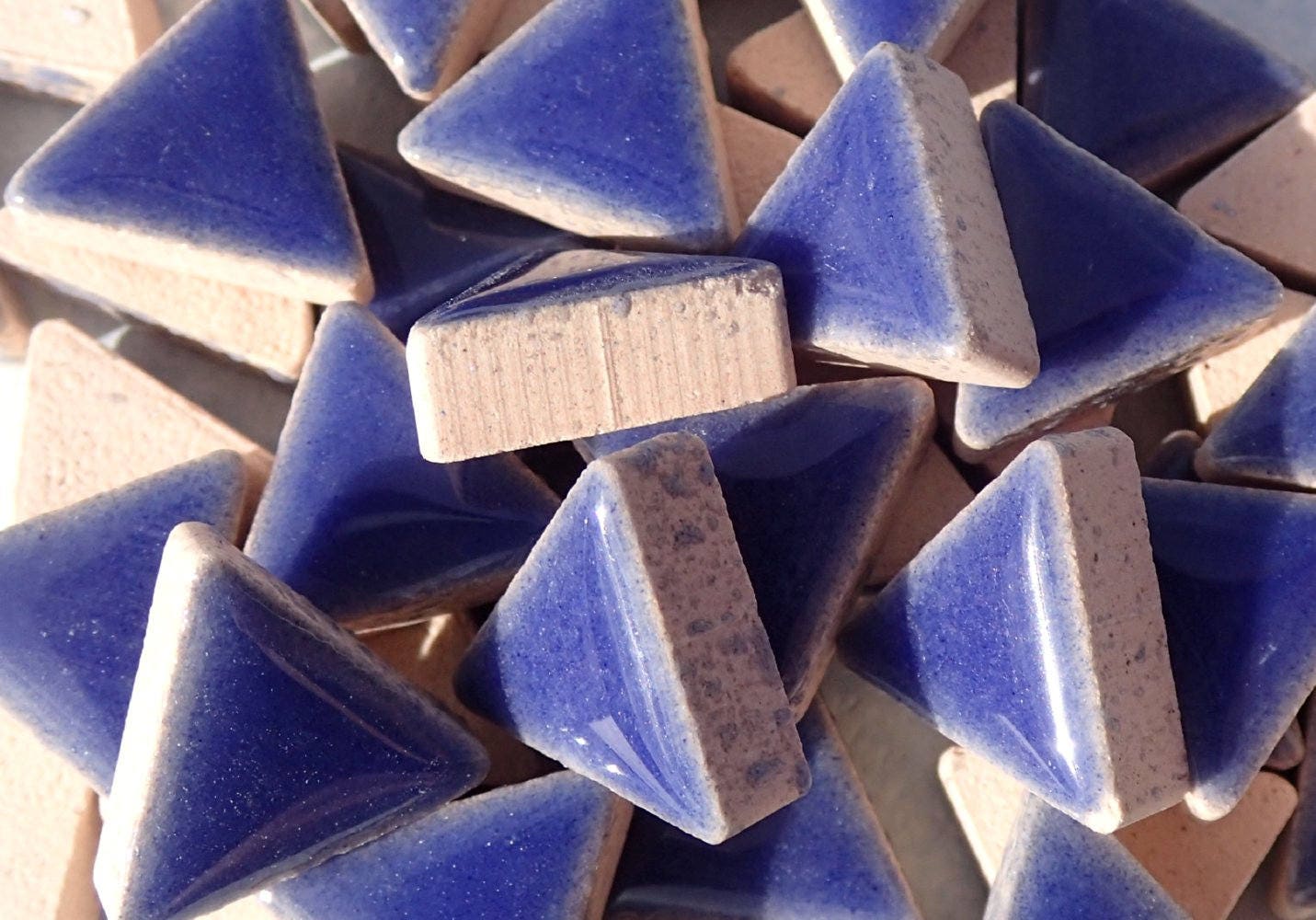 Denim Blue Mini Triangles Mosaic Tiles - 50g Ceramic - 15mm