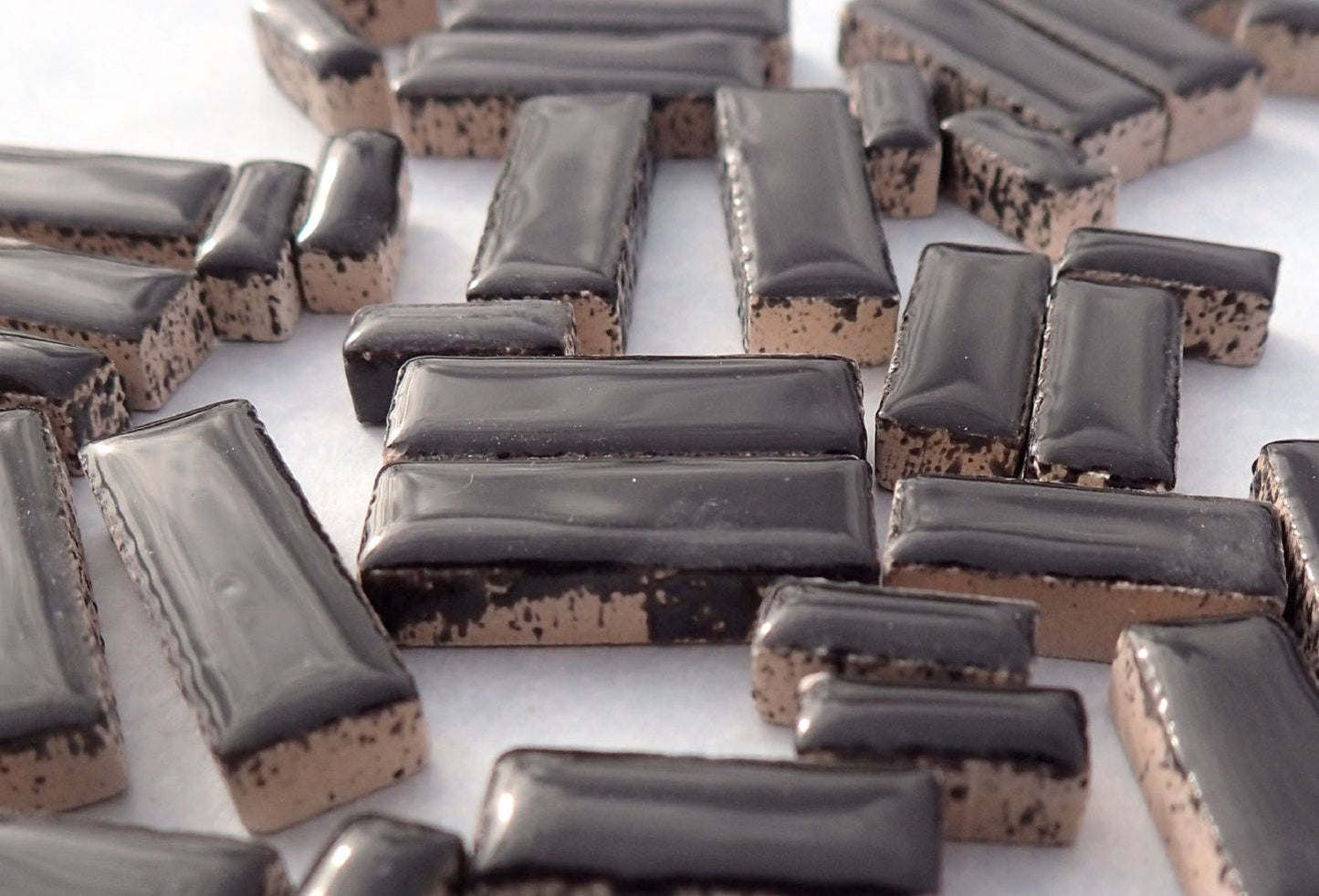 Black Mini Rectangles Mosaic Tiles - 50g Ceramic in Mix of 3 Sizes 3/8" and 5/8" and 3/4"