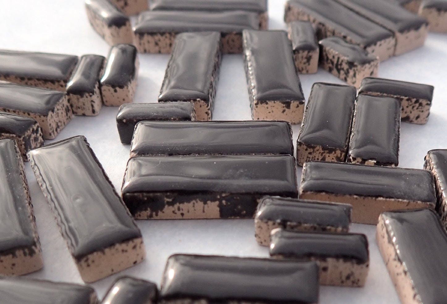 Black Mini Rectangles Mosaic Tiles - 50g Ceramic in Mix of 3 Sizes 3/8" and 5/8" and 3/4"