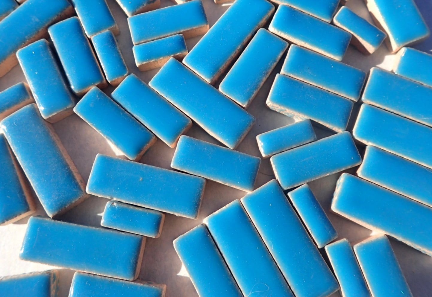 Mediterranean Blue Mini Rectangles Mosaic Tiles - 50g Ceramic in Mix of 3 Sizes 3/8" and 5/8" and 3/4" in Thalo Blue