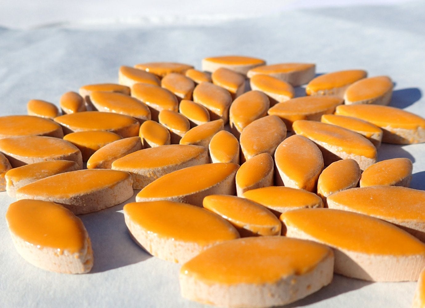 Ochre Petals Mosaic Tiles - 50g Ceramic Leaves in Mix of 2 Sizes 1/2" and 3/4" - Curry