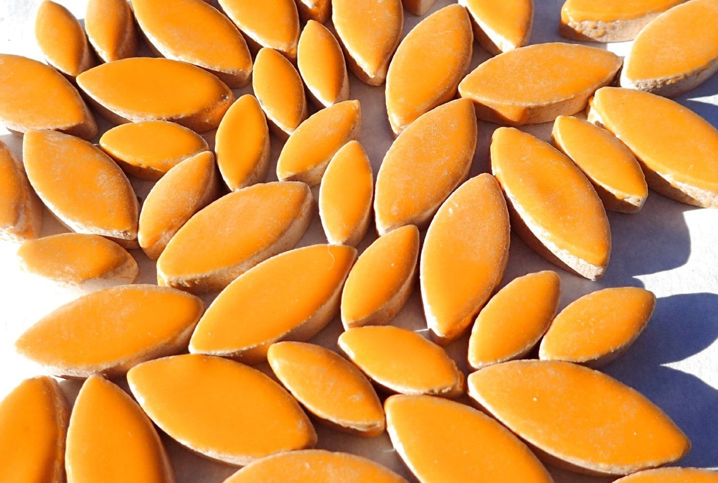 Ochre Petals Mosaic Tiles - 50g Ceramic Leaves in Mix of 2 Sizes 1/2" and 3/4" - Curry