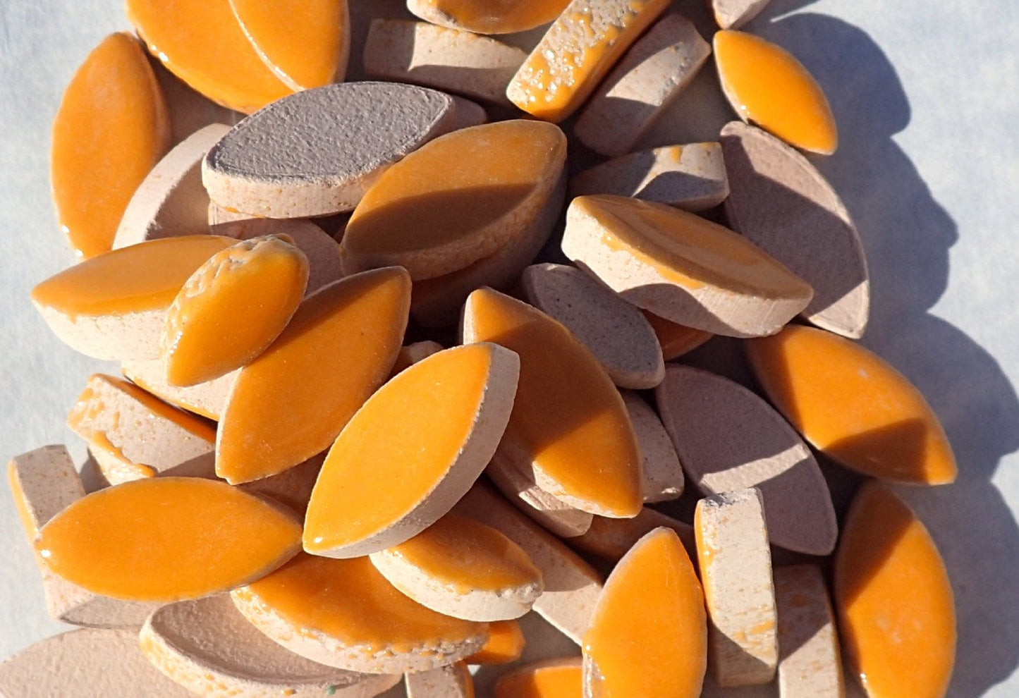 Ochre Petals Mosaic Tiles - 50g Ceramic Leaves in Mix of 2 Sizes 1/2" and 3/4" - Curry