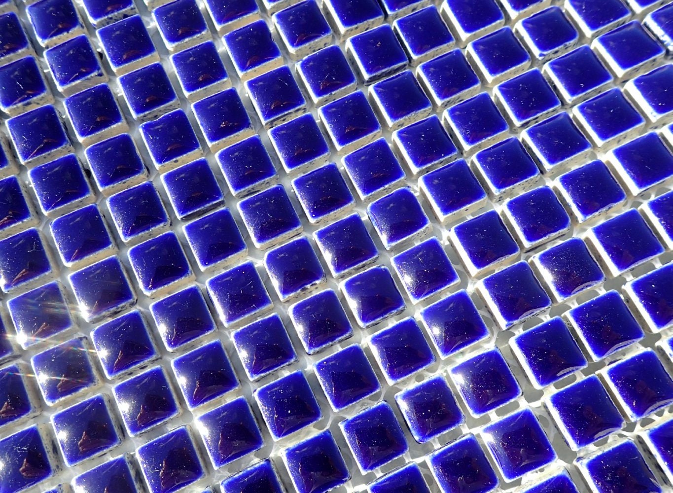 Dark Blue Square Mosaic Tiles - 1 cm Ceramic - Half Pound - Indigo
