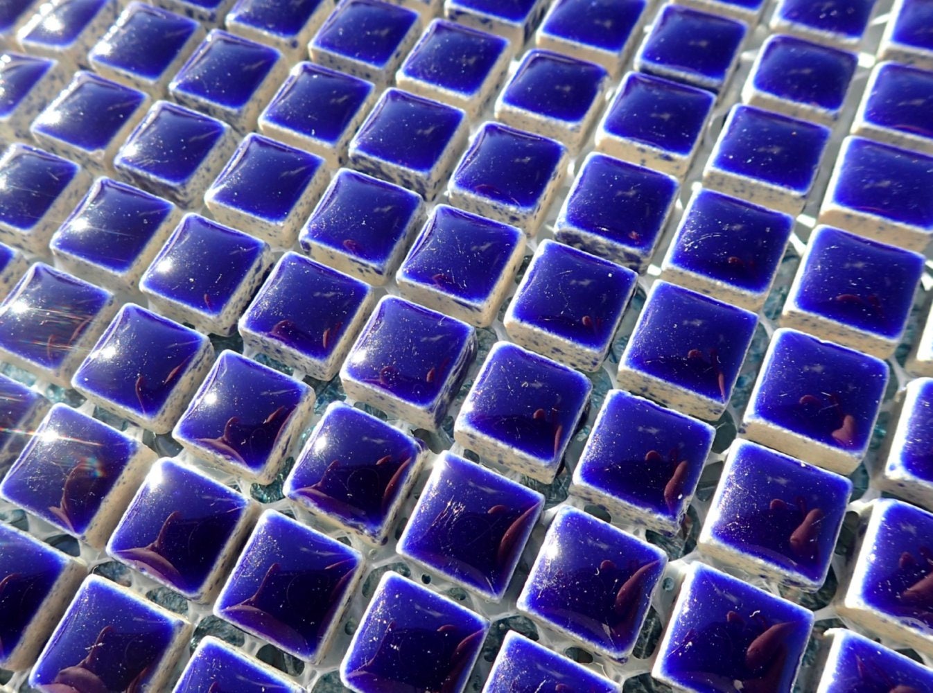 Dark Blue Square Mosaic Tiles - 1 cm Ceramic - Half Pound - Indigo