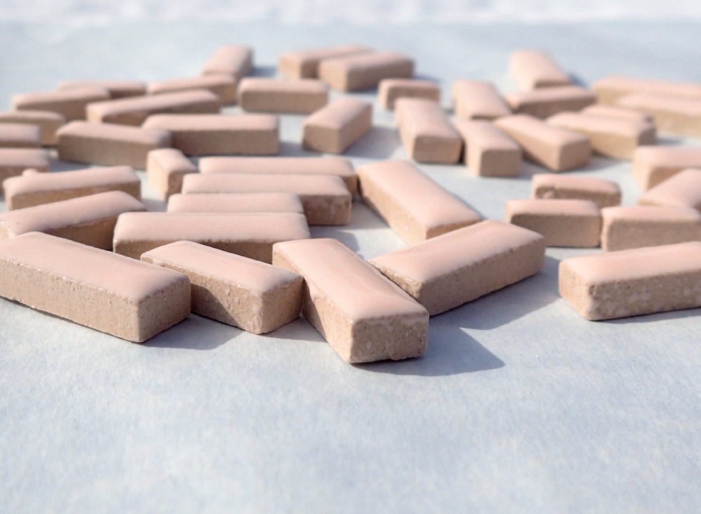 Pink Mini Rectangles Mosaic Tiles - 50g Ceramic in Mix of 3 Sizes 3/8" and 5/8" and 3/4" in Light Pale Pink