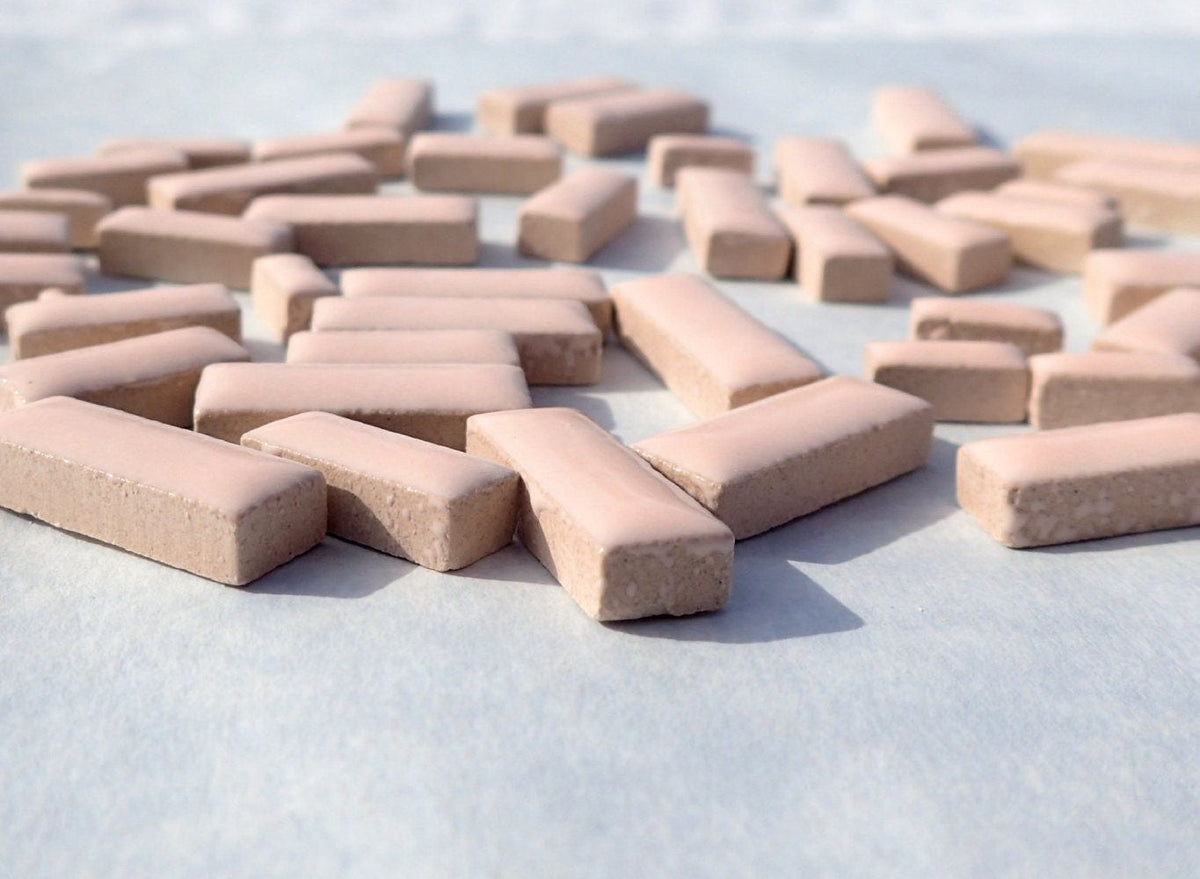 Pink Mini Rectangles Mosaic Tiles - 50g Ceramic in Mix of 3 Sizes 3/8" and 5/8" and 3/4" in Light Pale Pink