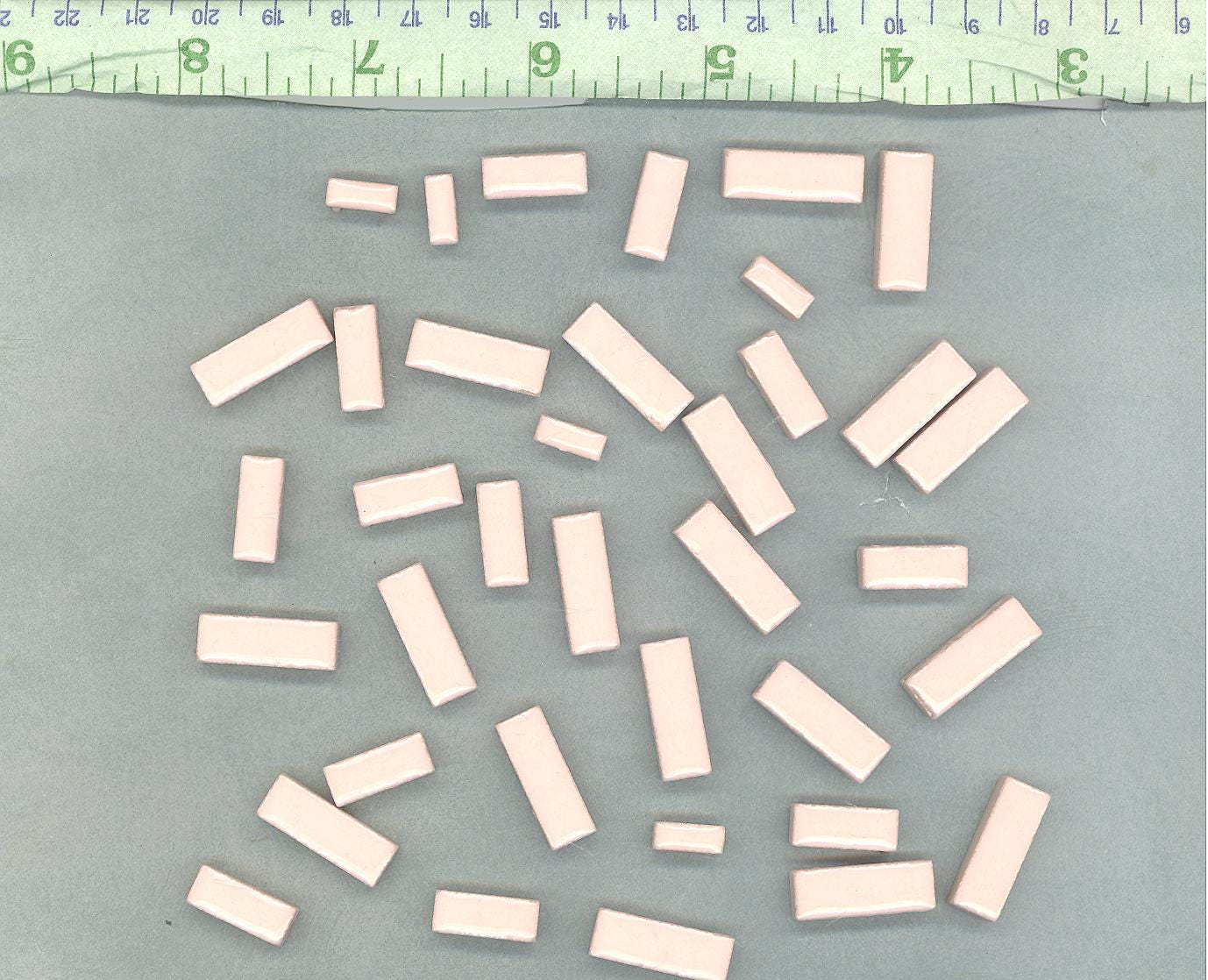 Pink Mini Rectangles Mosaic Tiles - 50g Ceramic in Mix of 3 Sizes 3/8" and 5/8" and 3/4" in Light Pale Pink
