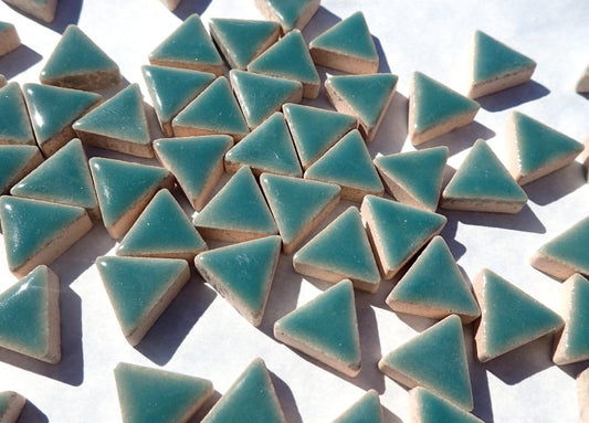 Deep Sea Green Mini Triangles Mosaic Tiles - 50g Ceramic - 15mm in Phthalo Green