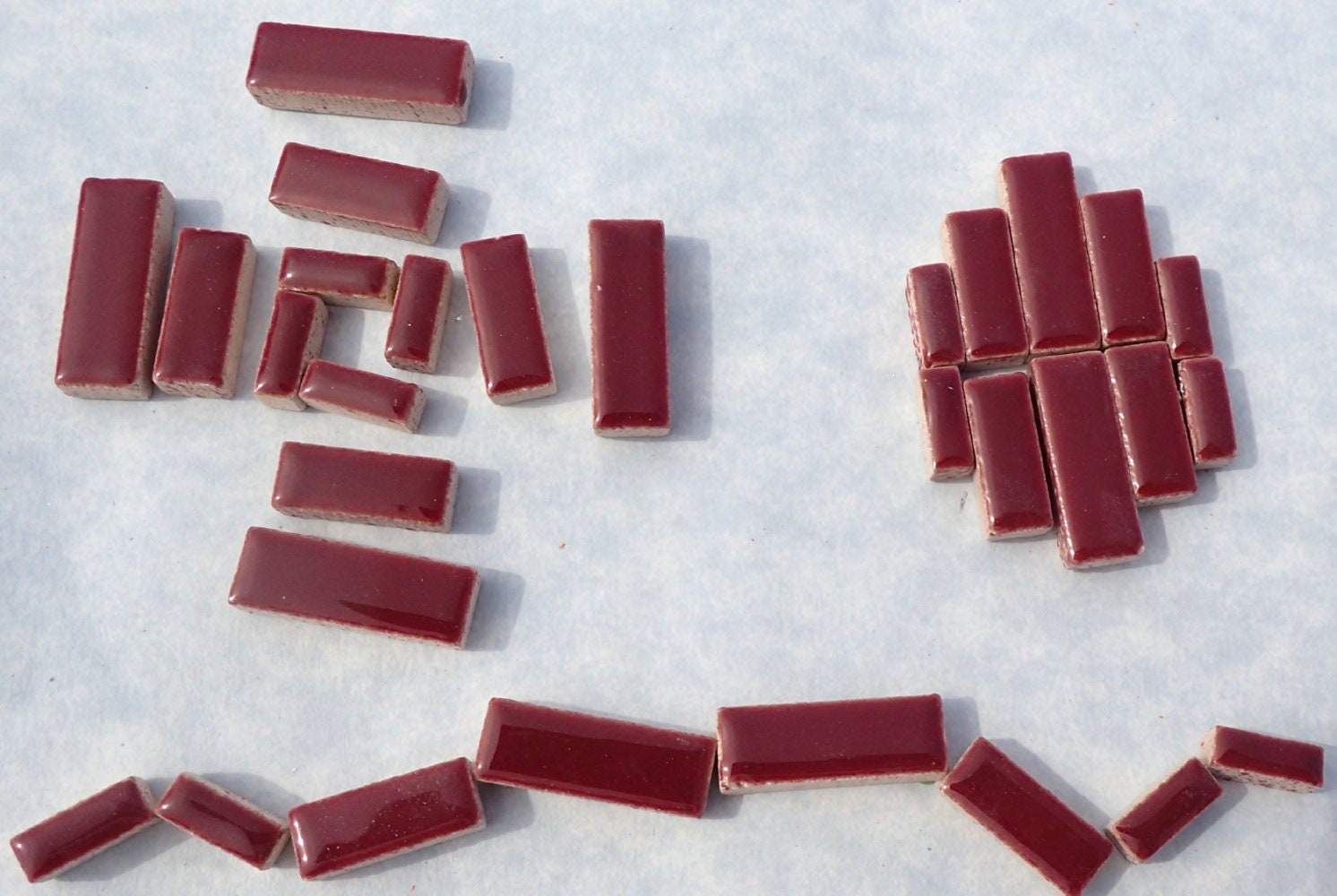 Burgundy Mini Rectangles Mosaic Tiles - 50g Ceramic in Mix of 3 Sizes 3/8" and 5/8" and 3/4"