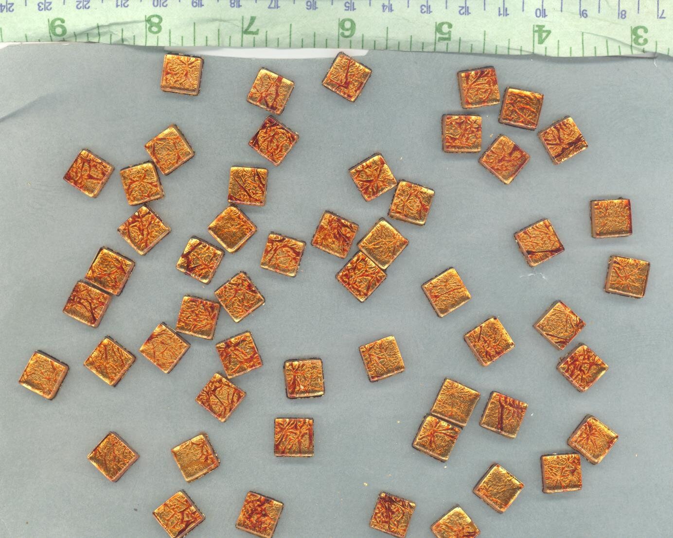 Copper Orange Foil Mini Square Crystal Tiles - 10mm - 50g Metallic Glass Tiles - Approx 50 Tiles