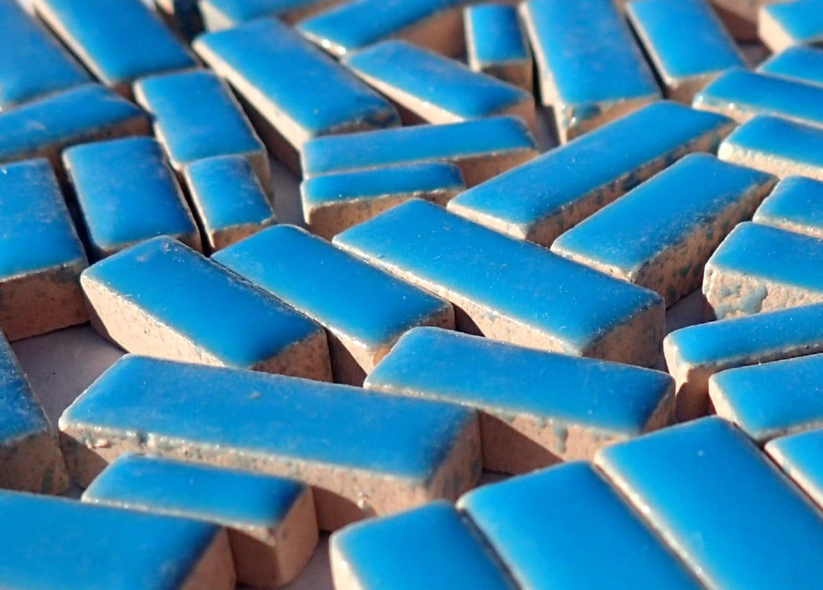 Mediterranean Blue Mini Rectangles Mosaic Tiles - 50g Ceramic in Mix of 3 Sizes 3/8" and 5/8" and 3/4" in Thalo Blue