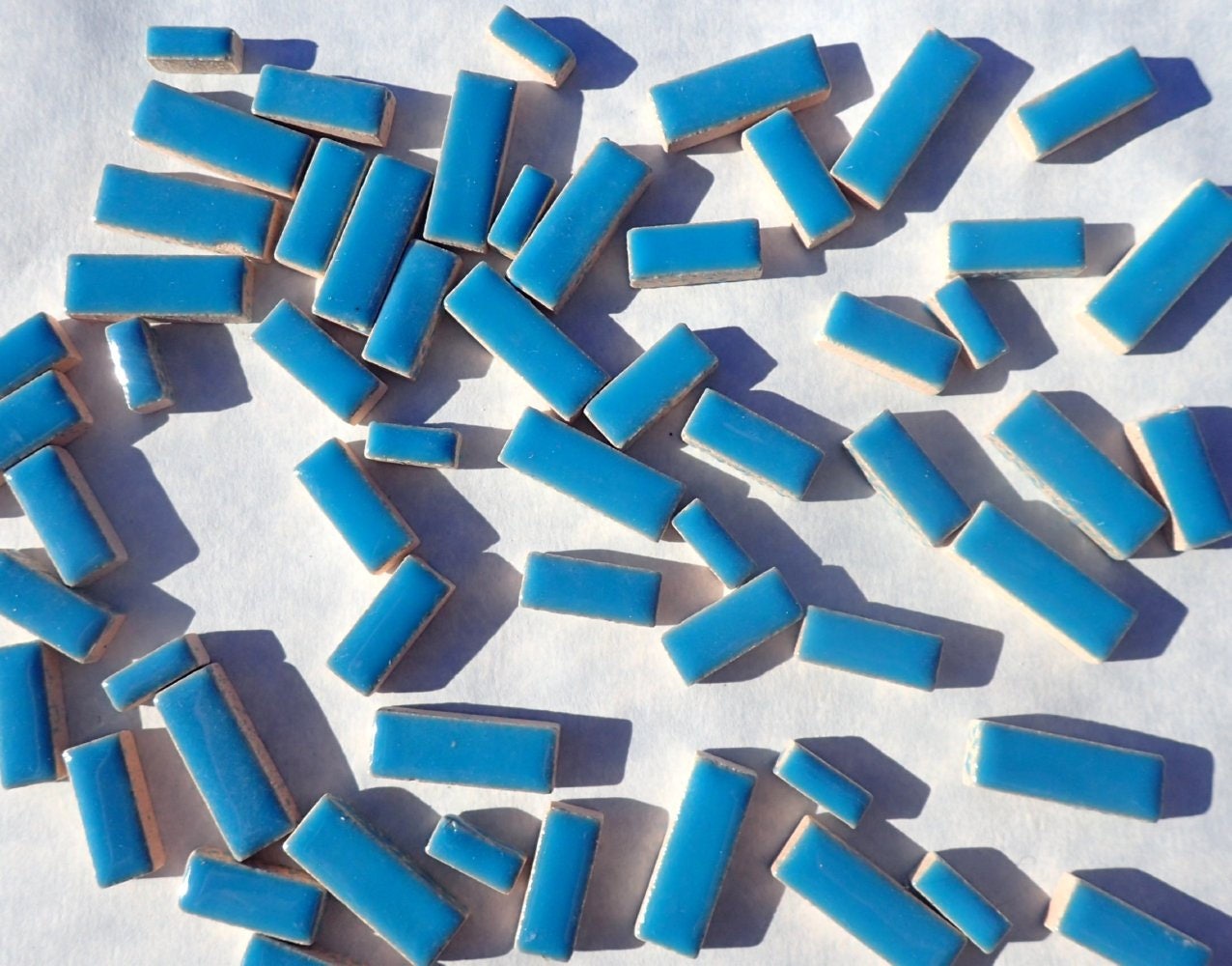 Mediterranean Blue Mini Rectangles Mosaic Tiles - 50g Ceramic in Mix of 3 Sizes 3/8" and 5/8" and 3/4" in Thalo Blue