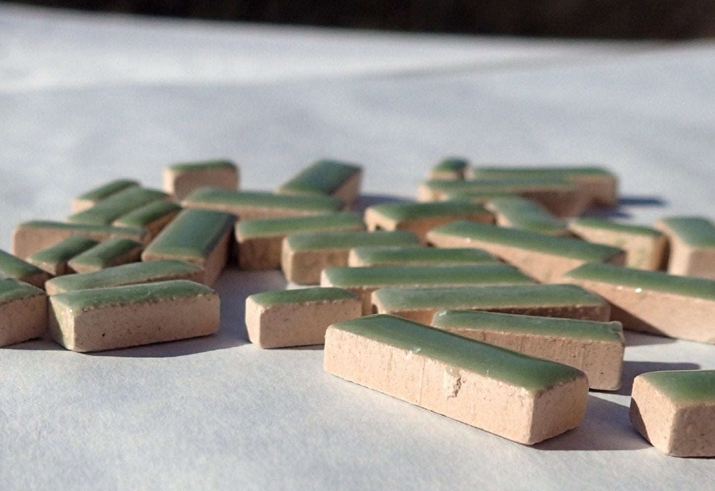 Jade Green Mini Rectangles Mosaic Tiles - 50g Ceramic in Mix of 3 Sizes 1/2" and 3/4"