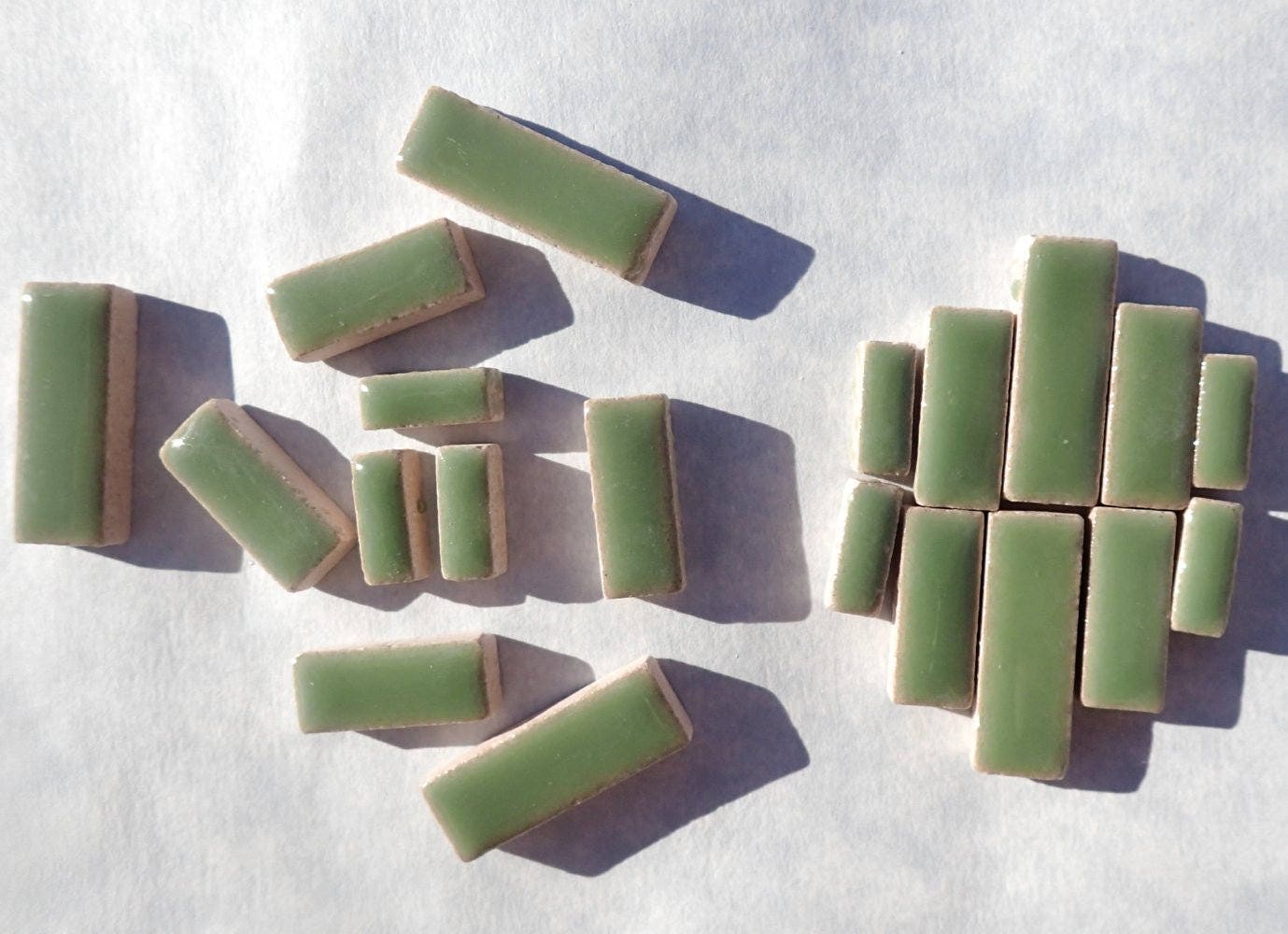 Jade Green Mini Rectangles Mosaic Tiles - 50g Ceramic in Mix of 3 Sizes 1/2" and 3/4"