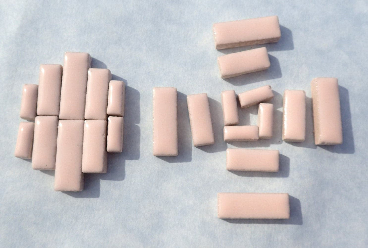 Pink Mini Rectangles Mosaic Tiles - 50g Ceramic in Mix of 3 Sizes 3/8" and 5/8" and 3/4" in Light Pale Pink