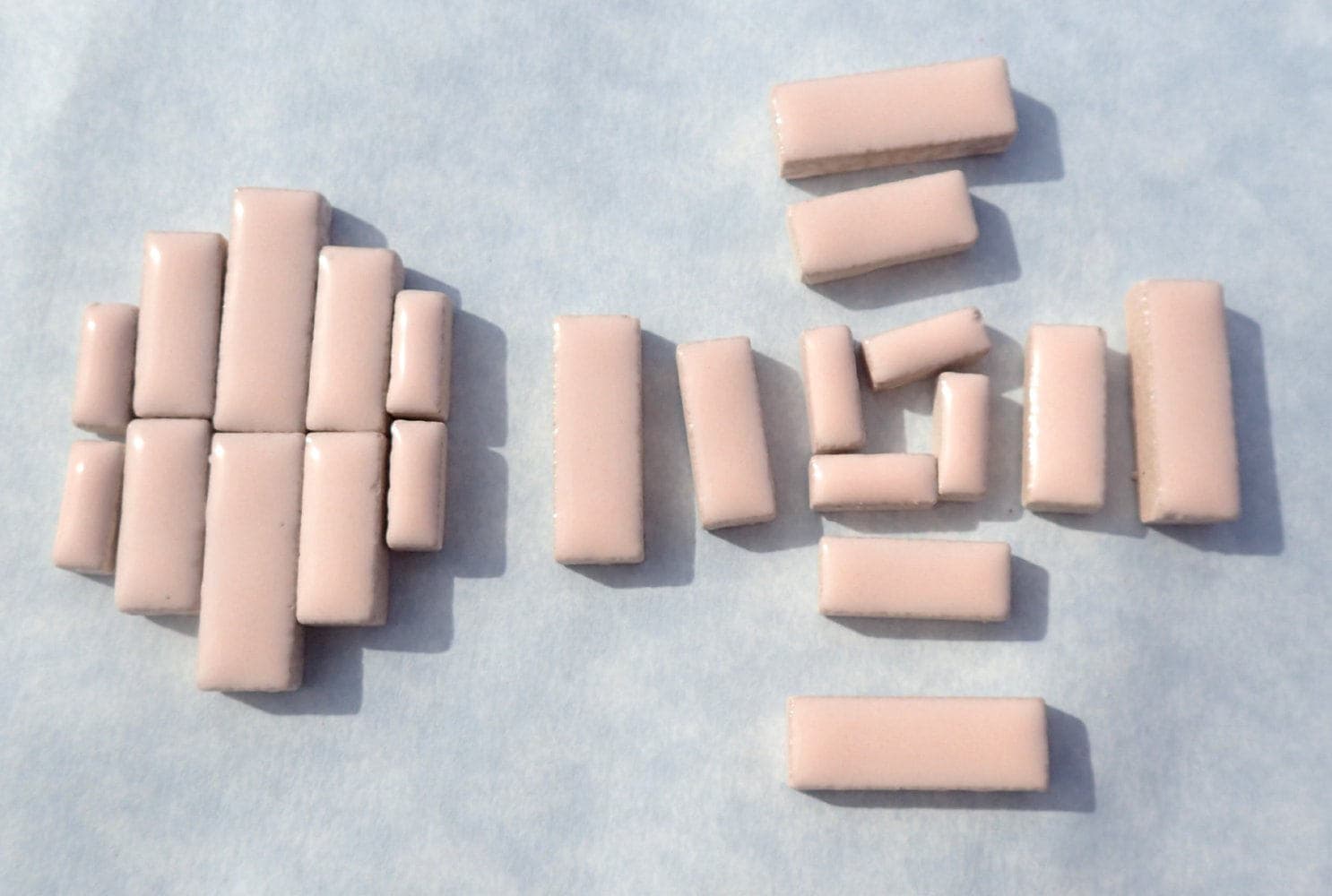 Pink Mini Rectangles Mosaic Tiles - 50g Ceramic in Mix of 3 Sizes 3/8" and 5/8" and 3/4" in Light Pale Pink