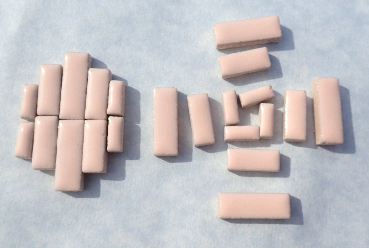Pink Mini Rectangles Mosaic Tiles - 50g Ceramic in Mix of 3 Sizes 3/8" and 5/8" and 3/4" in Light Pale Pink