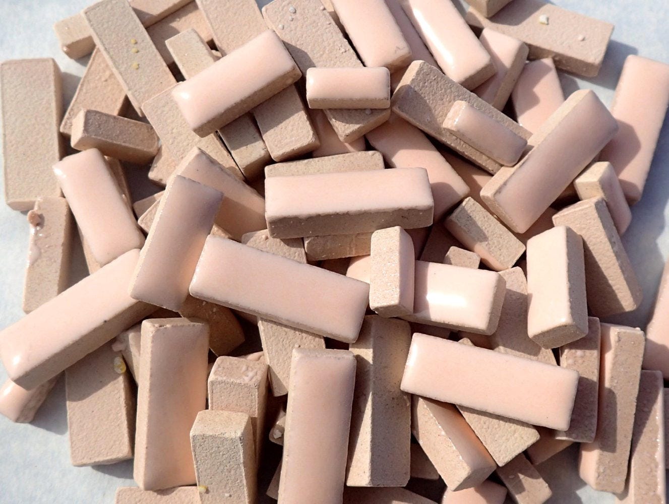 Pink Mini Rectangles Mosaic Tiles - 50g Ceramic in Mix of 3 Sizes 3/8" and 5/8" and 3/4" in Light Pale Pink