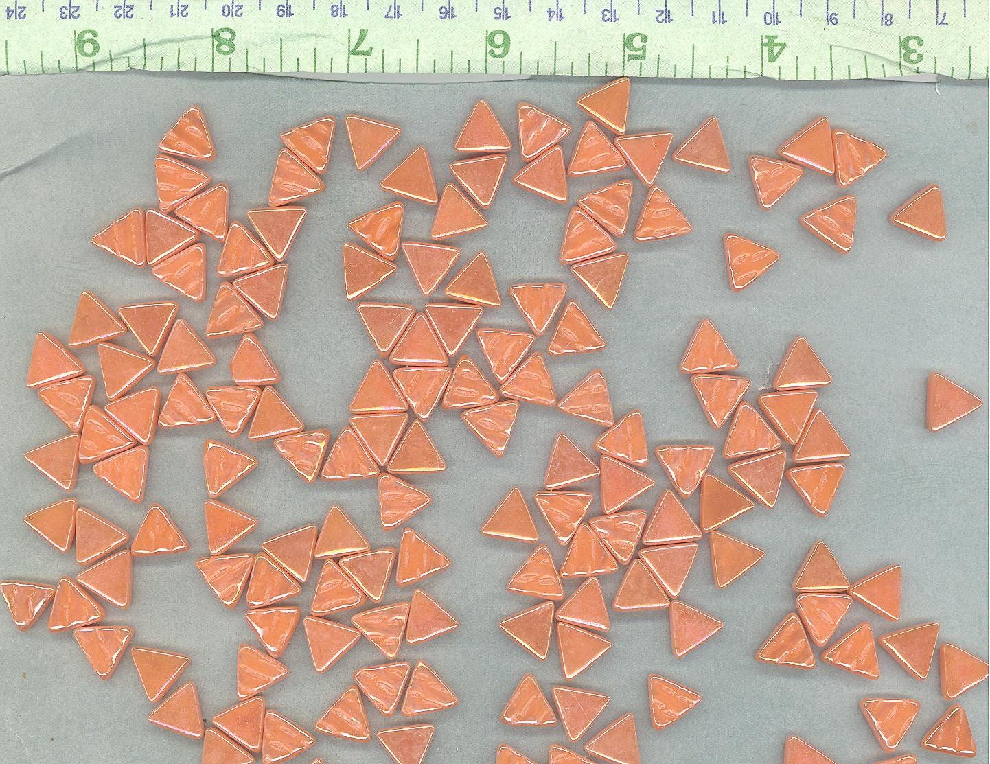 Small Orange Triangle Iridescent Glass Mosaic Tiles - 10mm - 50g of Triangles in Pearl Finish - Approx 70 Tiles