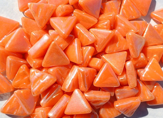 Small Orange Triangle Iridescent Glass Mosaic Tiles - 10mm - 50g of Triangles in Pearl Finish - Approx 70 Tiles