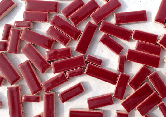 Burgundy Mini Rectangles Mosaic Tiles - 50g Ceramic in Mix of 3 Sizes 3/8" and 5/8" and 3/4"