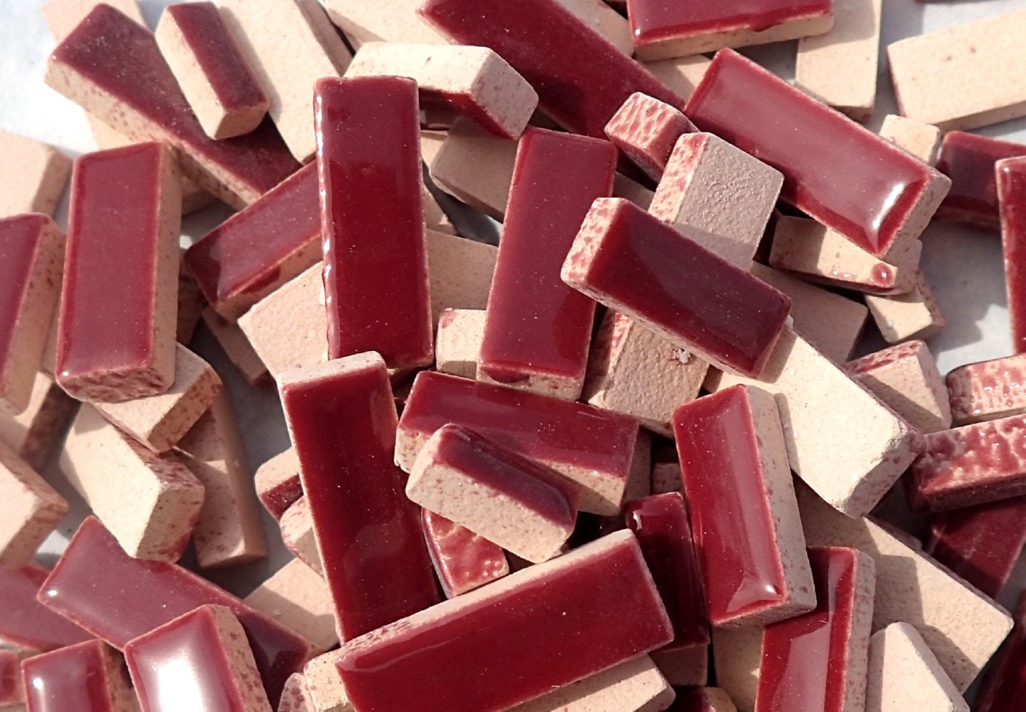 Burgundy Mini Rectangles Mosaic Tiles - 50g Ceramic in Mix of 3 Sizes 3/8" and 5/8" and 3/4"