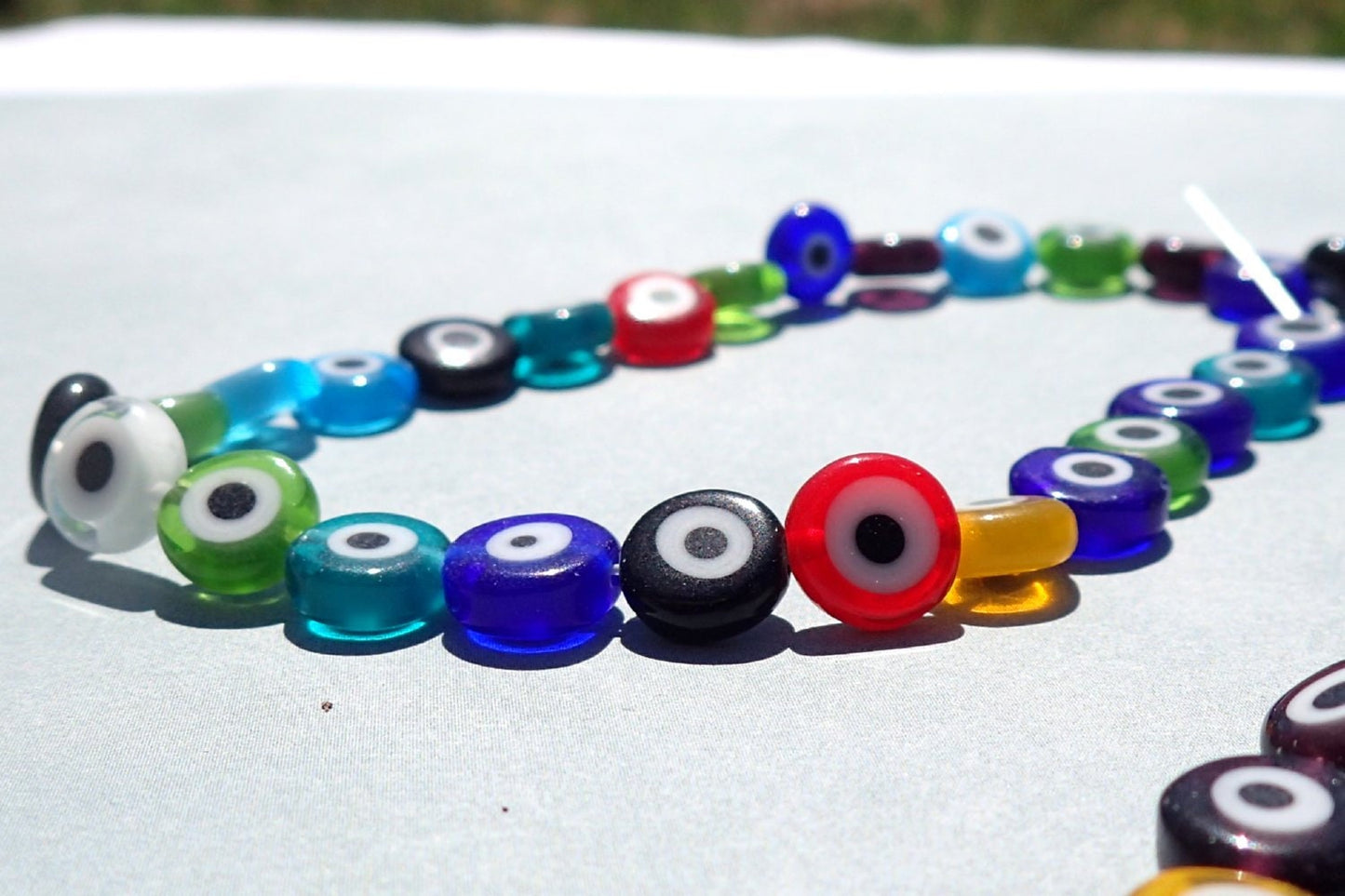 Evil Eye Glass Beads - Small 8mm Use in Mosaics - Supplies to Create Glass Jewelry Round Flat Beads Multicolor