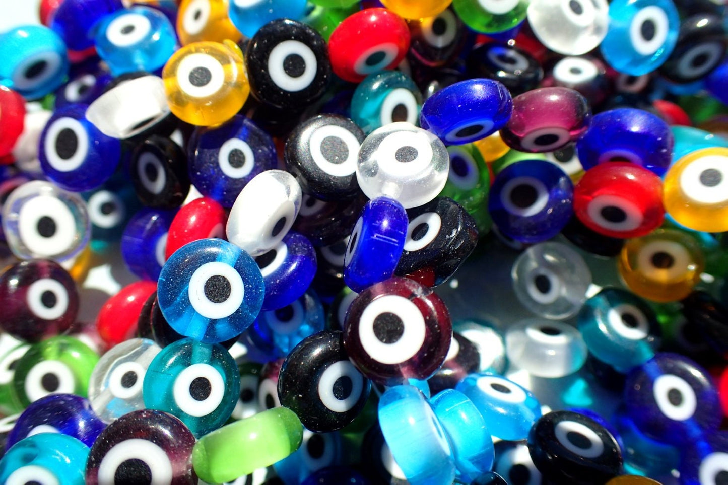 Evil Eye Glass Beads - Small 8mm Use in Mosaics - Supplies to Create Glass Jewelry Round Flat Beads Multicolor