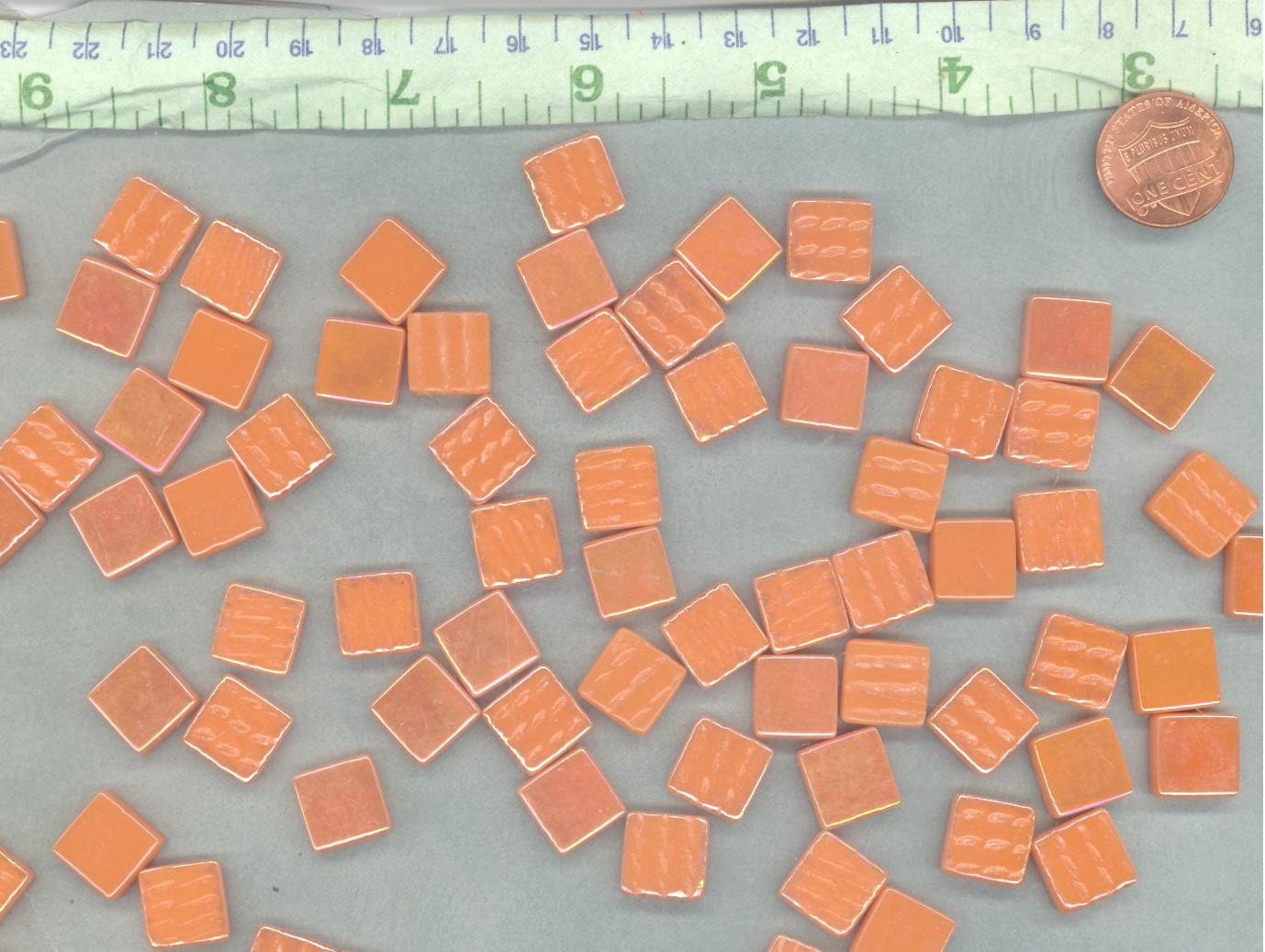 Orange Iridescent Glass Square Mosaic Tiles - 12mm - Opaque Glass Solid Color - 50g - Approx 35 Tiles