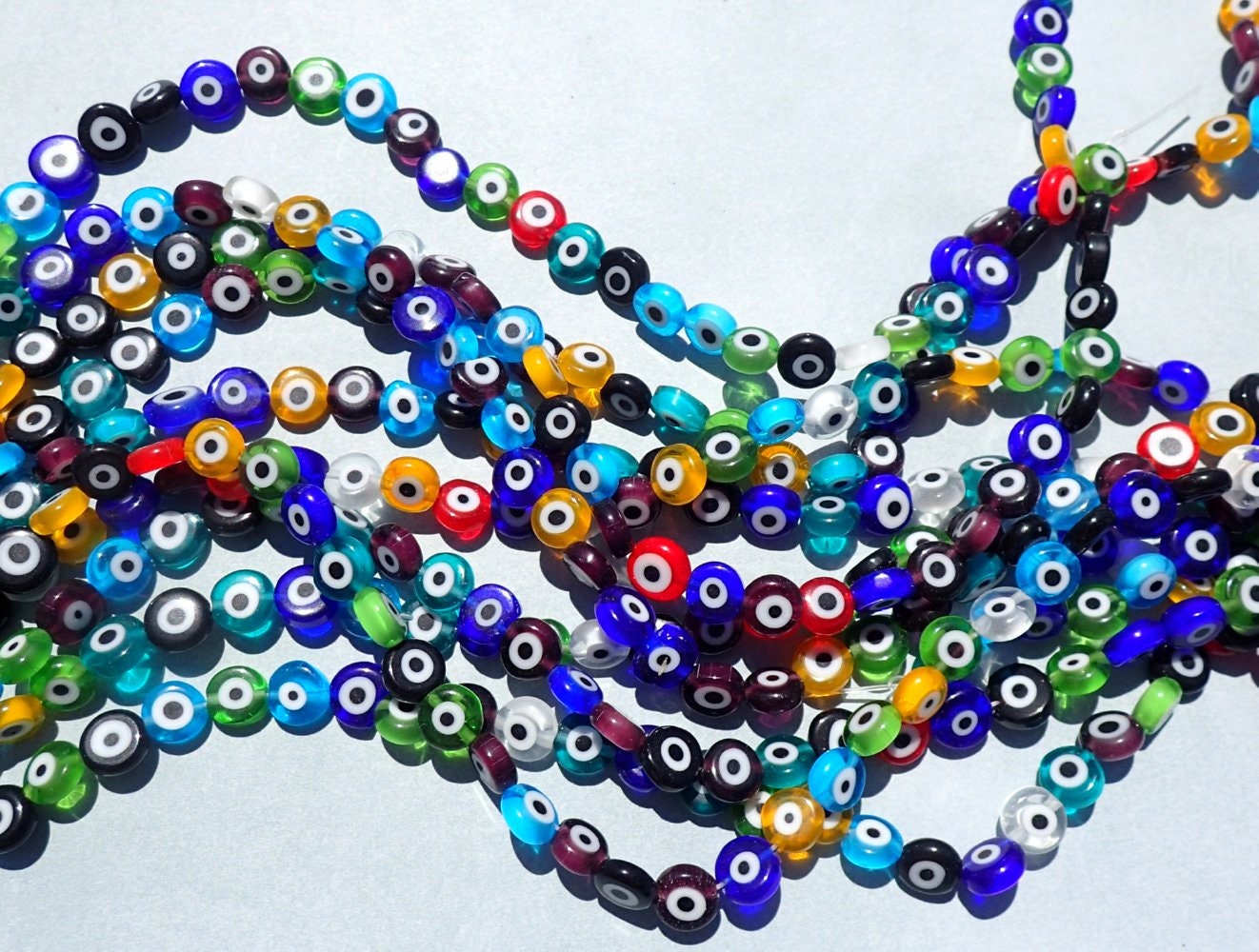 Evil Eye Glass Beads - Small 8mm Use in Mosaics - Supplies to Create Glass Jewelry Round Flat Beads Multicolor