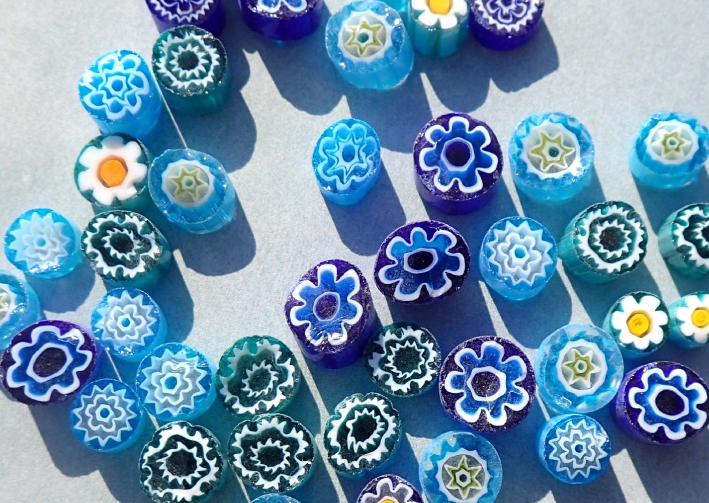 By the Sea Blue Millefiori - 25 grams - Mix of Different Floral Patterns