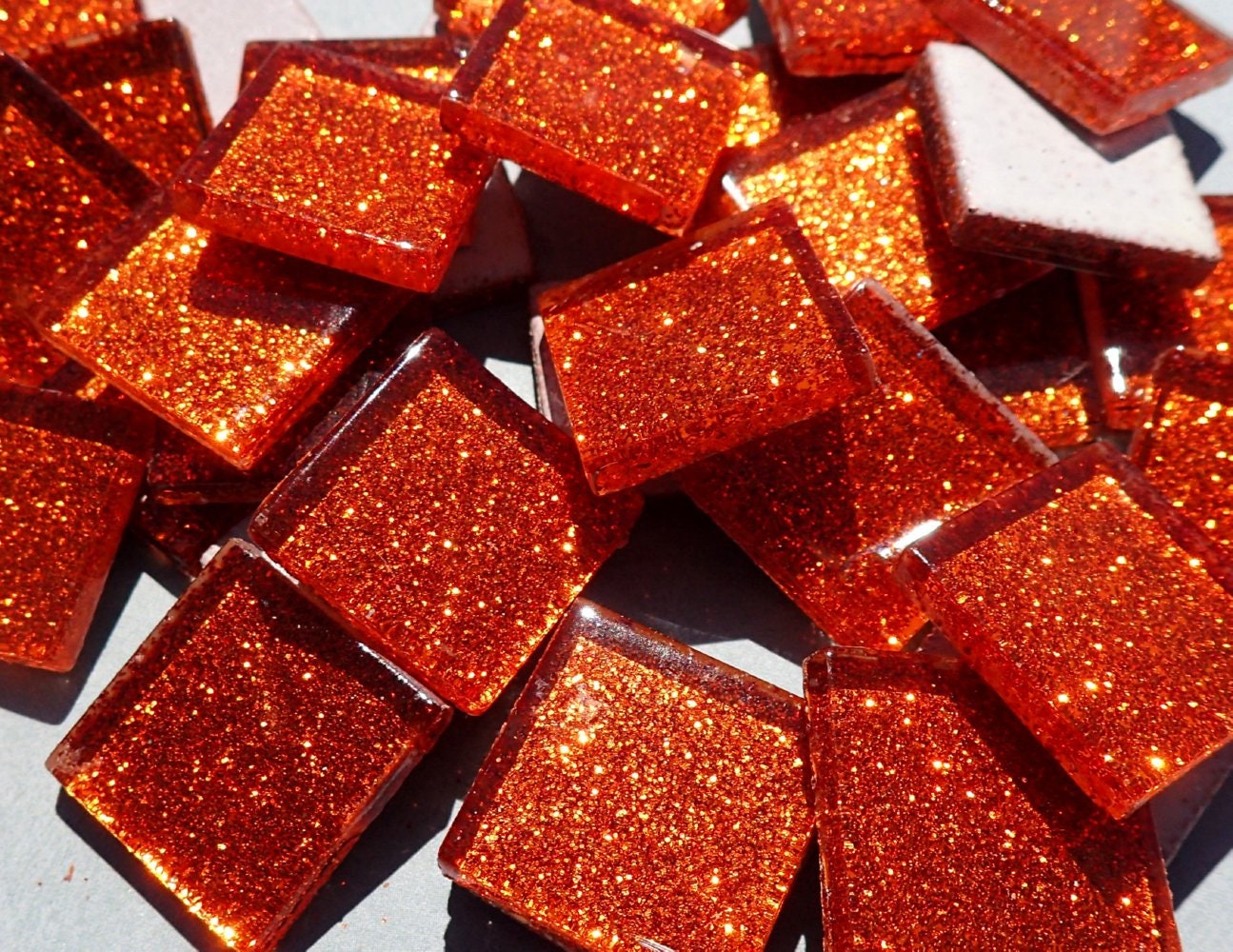 Orange Glitter Mosaic Tiles - 20mm - 25 Squares