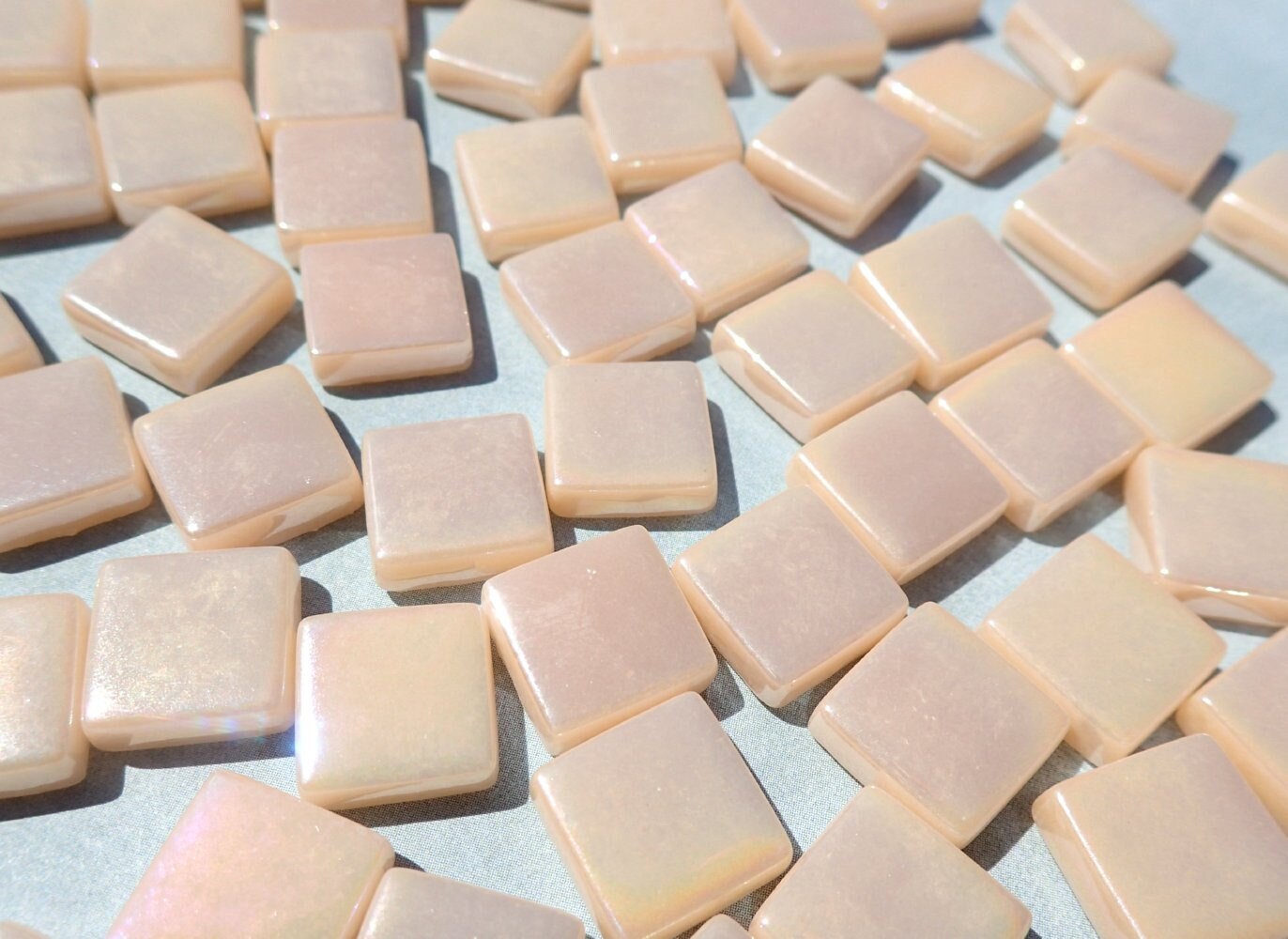 Blush Iridescent Glass Square Mosaic Tiles - 12mm - Opaque Glass Solid Color - 50g of Squares - Approx 35 Tiles