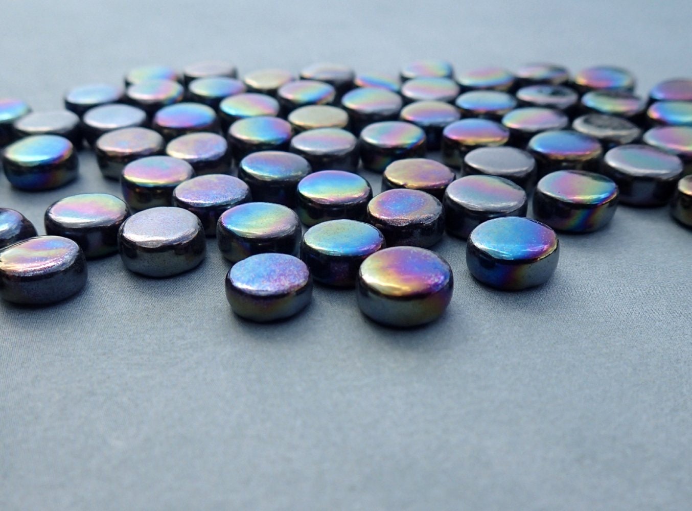 Black Iridescent MINI Glass Drops Mosaic Tiles - 50 grams - Over 100 Darlin' Dotz