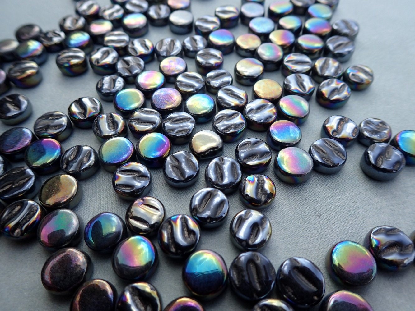 Black Iridescent MINI Glass Drops Mosaic Tiles - 50 grams - Over 100 Darlin' Dotz