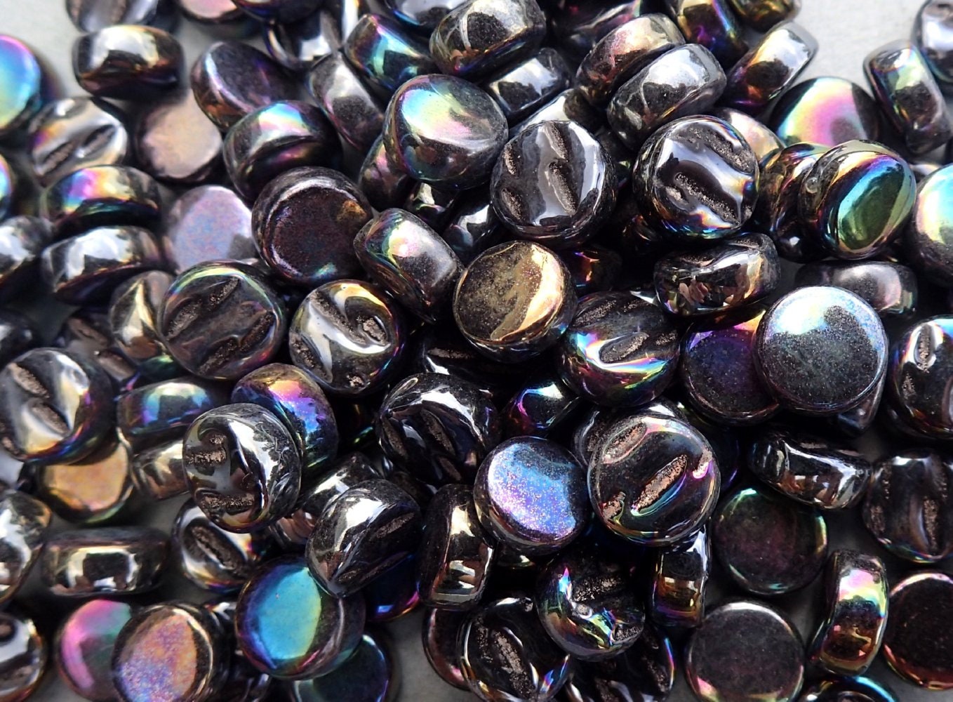 Black Iridescent MINI Glass Drops Mosaic Tiles - 50 grams - Over 100 Darlin' Dotz
