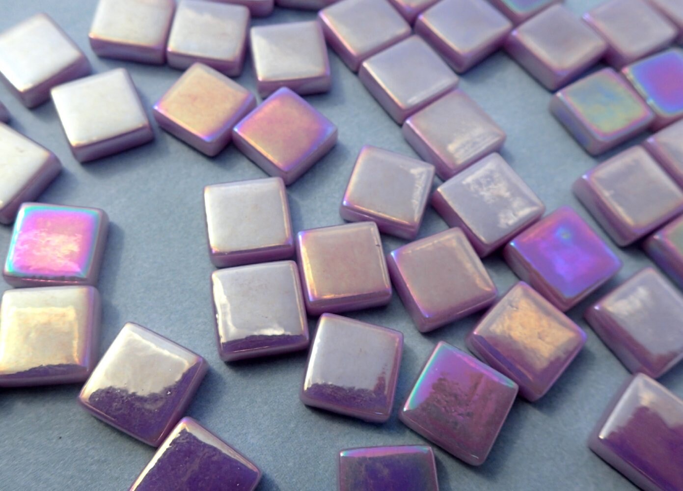 Lilac Iridescent Glass Square Mosaic Tiles - 12mm - Opaque Glass Solid Color - 50g of Purple Squares - Approx 35 Tiles