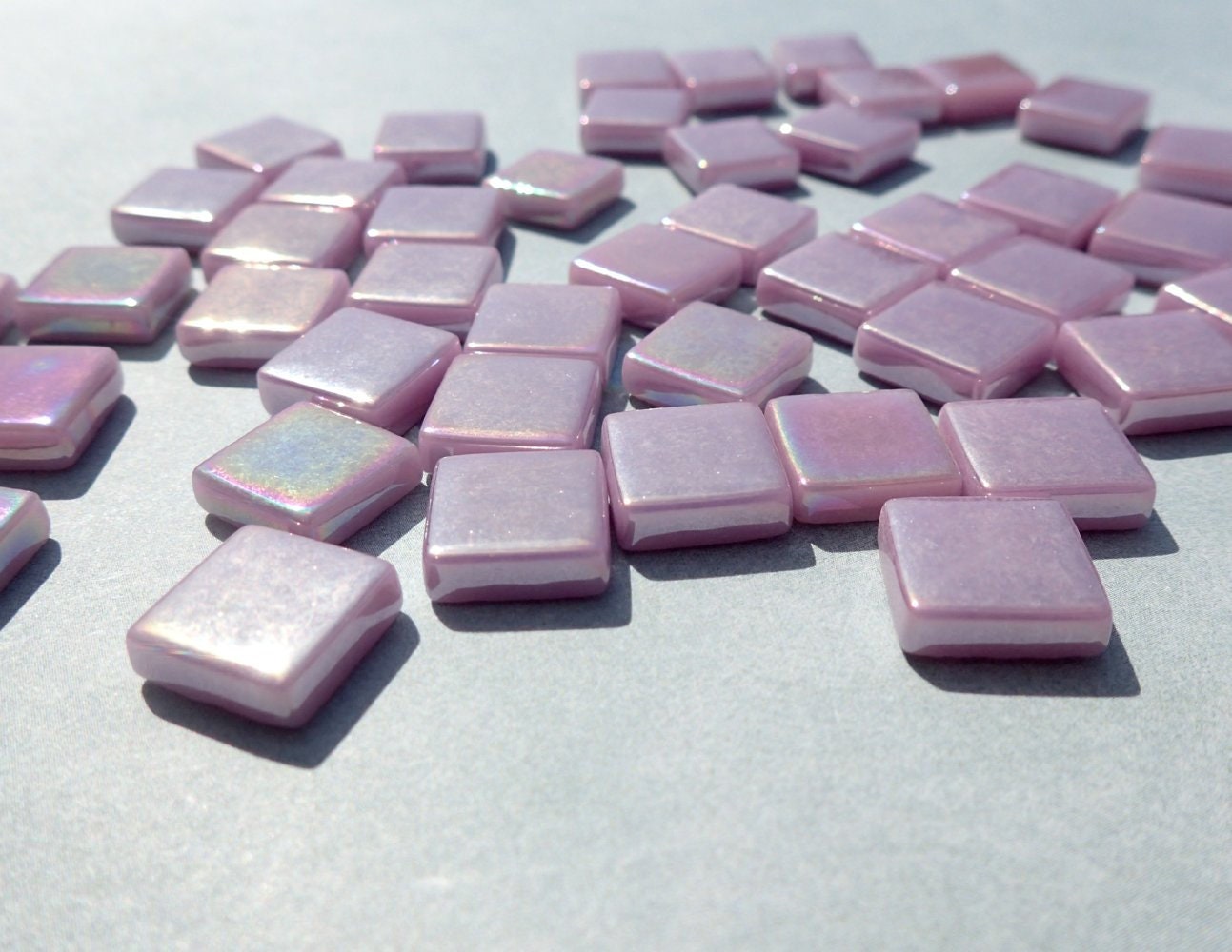 Lilac Iridescent Glass Square Mosaic Tiles - 12mm - Opaque Glass Solid Color - 50g of Purple Squares - Approx 35 Tiles