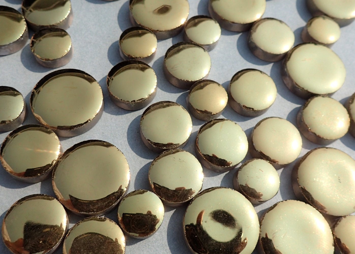 Gold Circles Mosaic Tiles - 50g Ceramic in Mix of 3 Sizes 1/2" and 3/4" and 5/8" Metallic