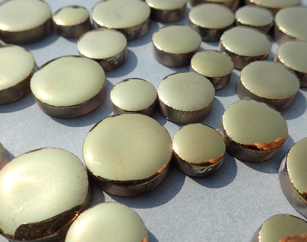 Gold Circles Mosaic Tiles - 50g Ceramic in Mix of 3 Sizes 1/2" and 3/4" and 5/8" Metallic